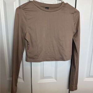 SHEIN Brown Fitted Long Sleeve Crop Top